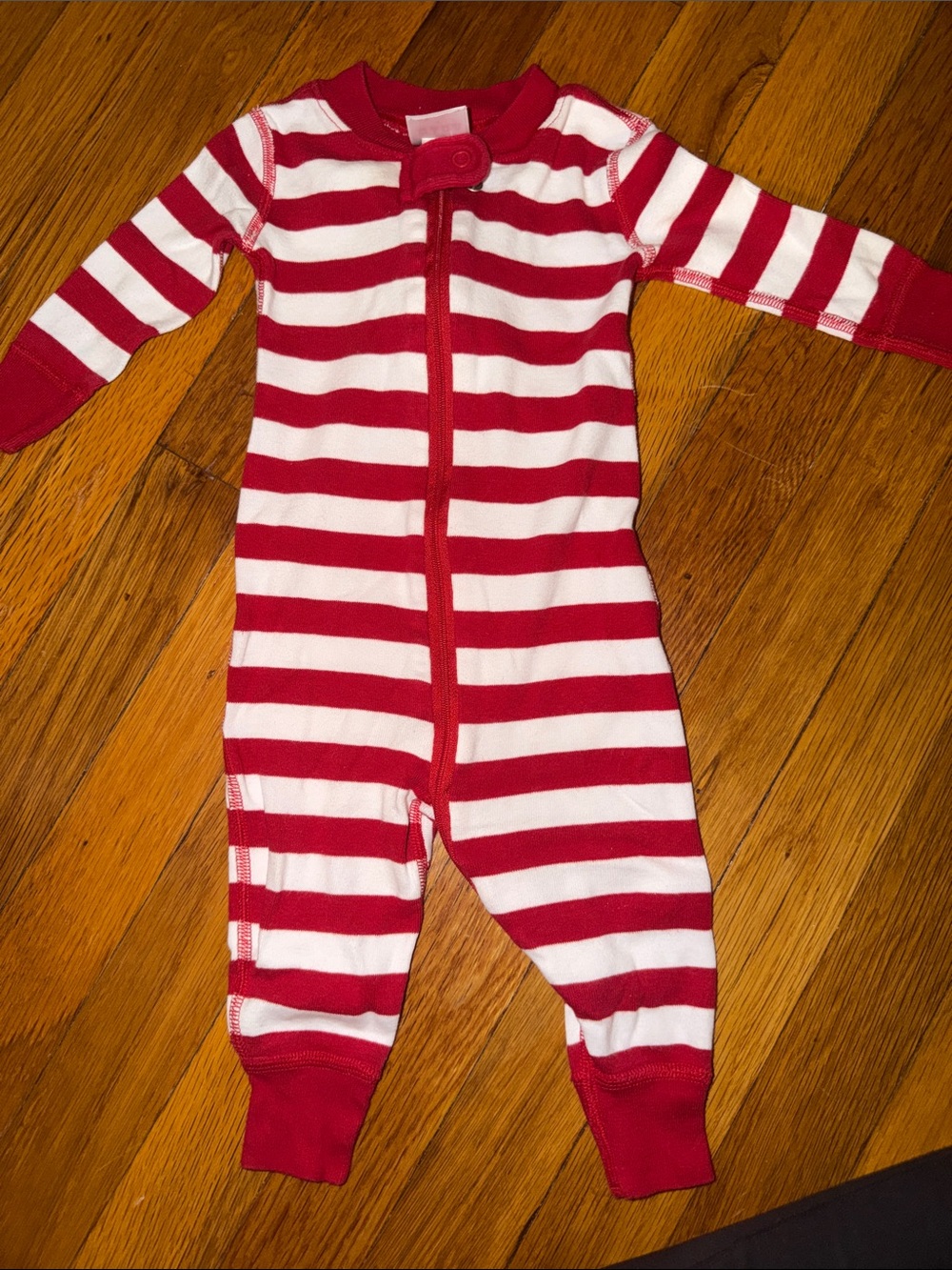 Hanna Andersson Red and White Striped Zipper Footie